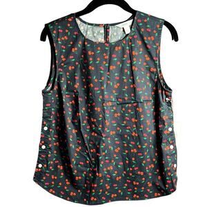 1901 Nordstrom Cherry Print Sleeveless Blouse Size Small